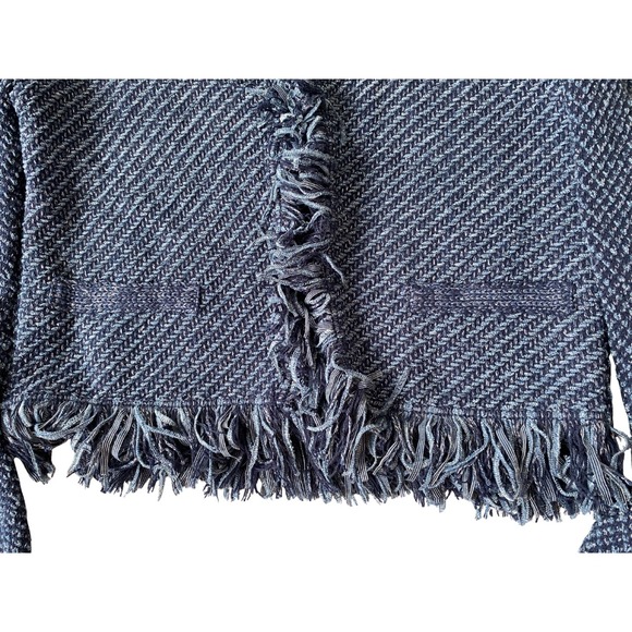 White House Black Market Blue Textured Fringe Knit Cardigan Jacket Blazer Size M - Picture 5 of 8